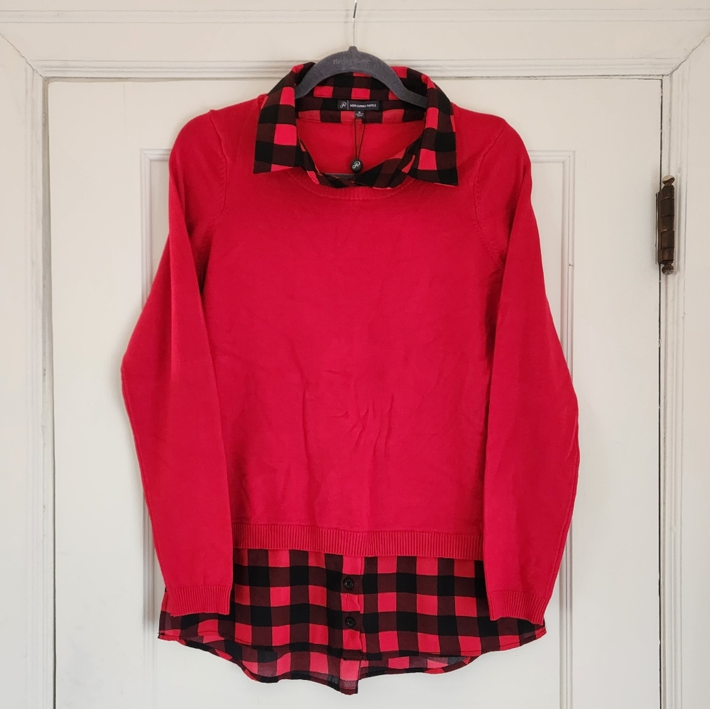Adrianna Papell - Buffalo Plaid Two-in-One Sweater